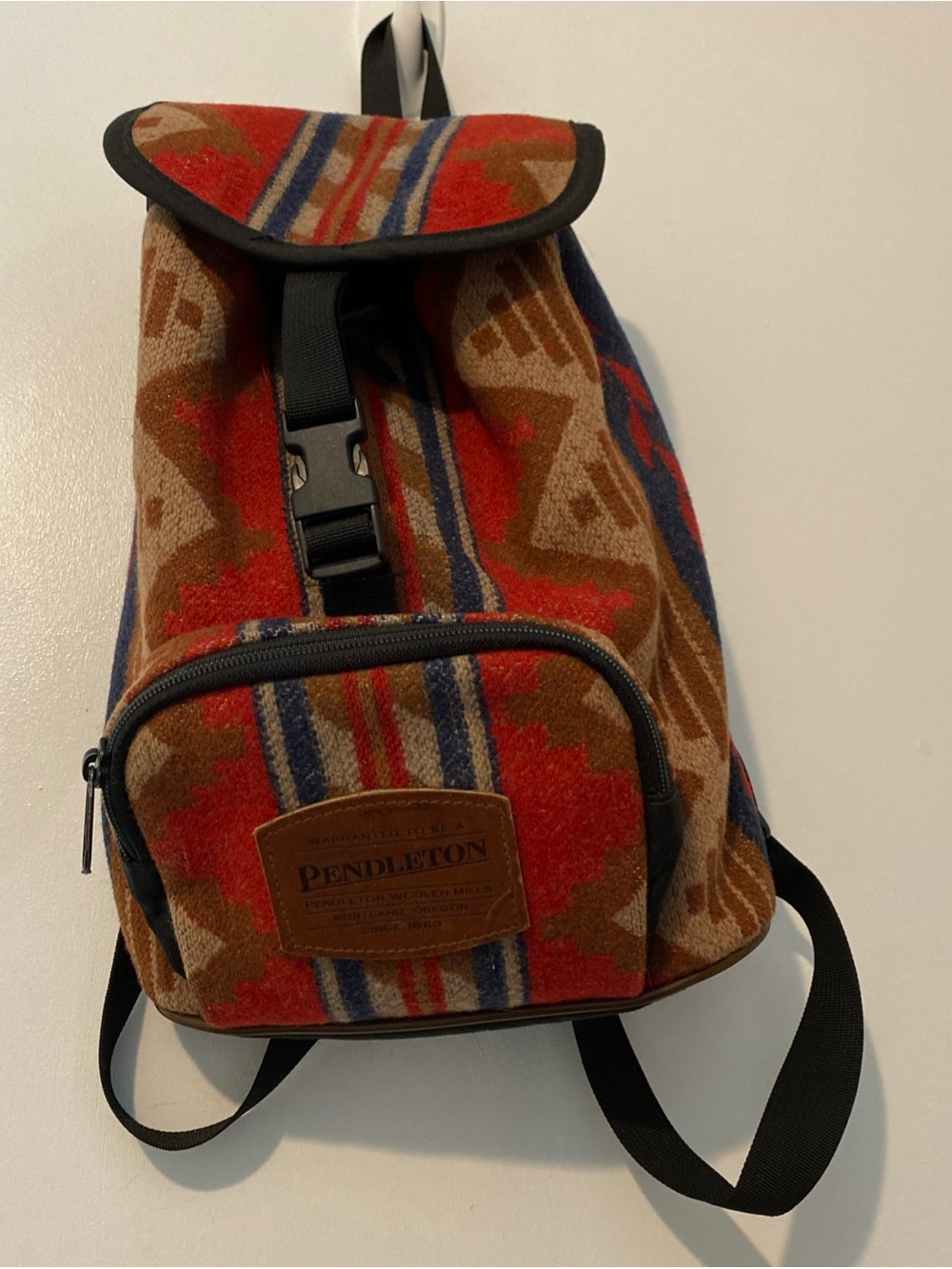 Pendleton Vintage Southwestern Aztec Print Red & Brown Wool Mini Backpack